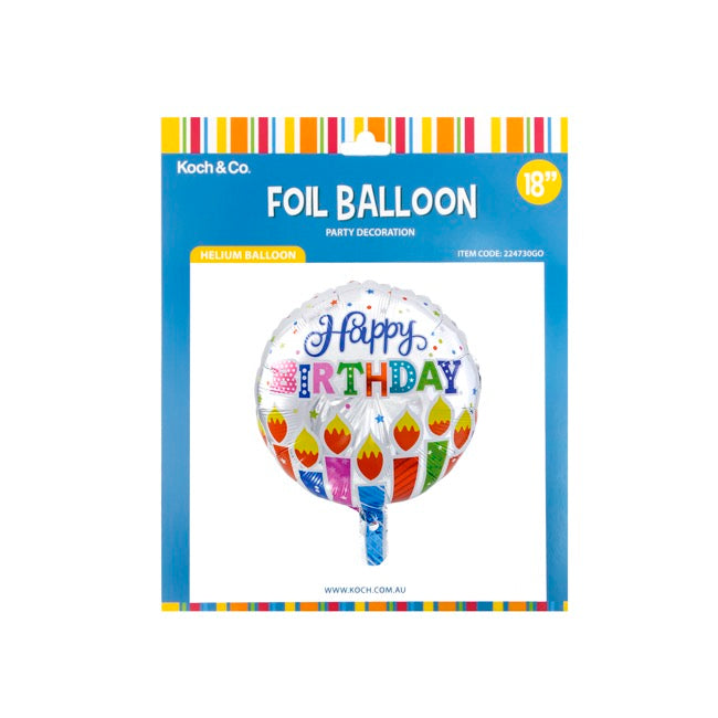 Foil Balloon 18" (45cmD) Pack5 Round Happy Birthday Candles