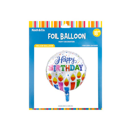 Foil Balloon 18" (45cmD) Pack5 Round Happy Birthday Candles