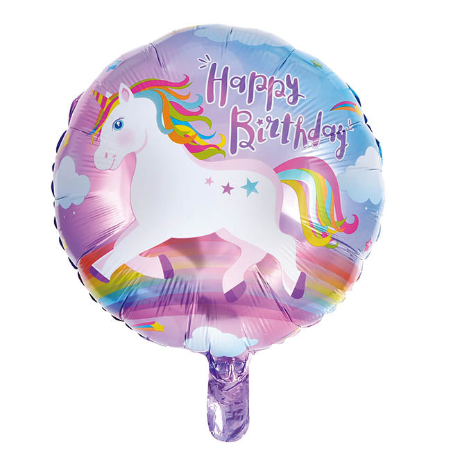 Foil Balloon 18" (45cmD) Round Happy Birthday Unicorn