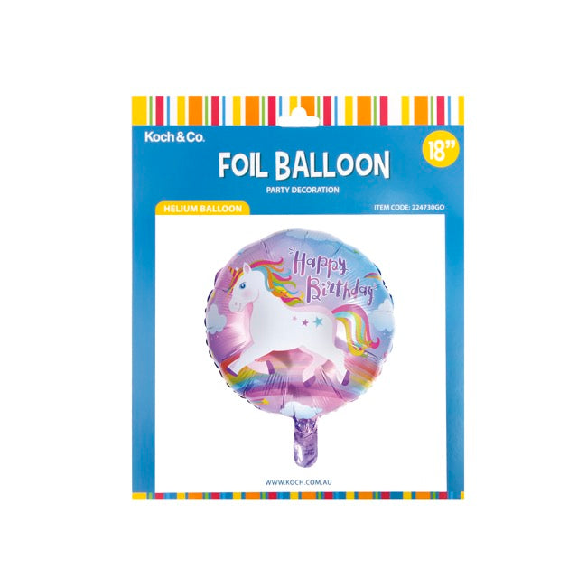 Foil Balloon 18" (45cmD) Round Happy Birthday Unicorn