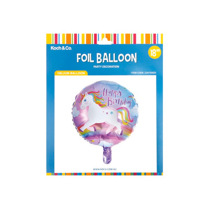 Foil Balloon 18" (45cmD) Round Happy Birthday Unicorn