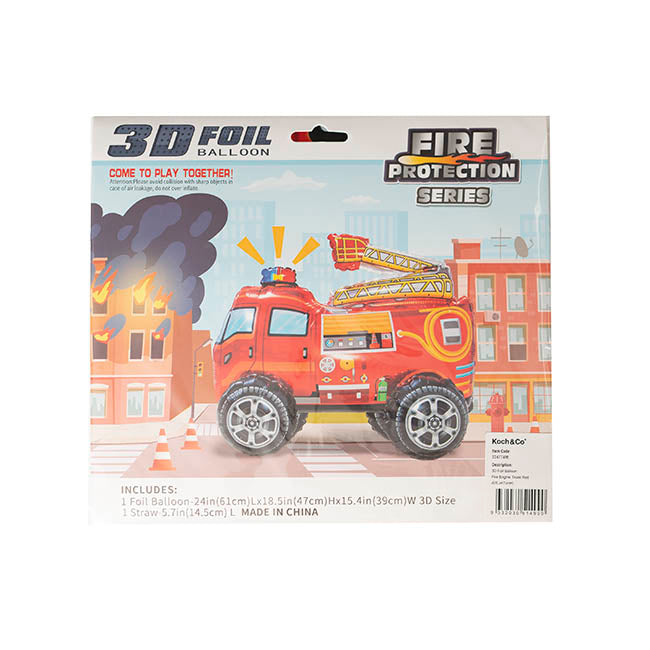 3D Foil Balloon Fire Engine Truck Red (61Lx47cmH)