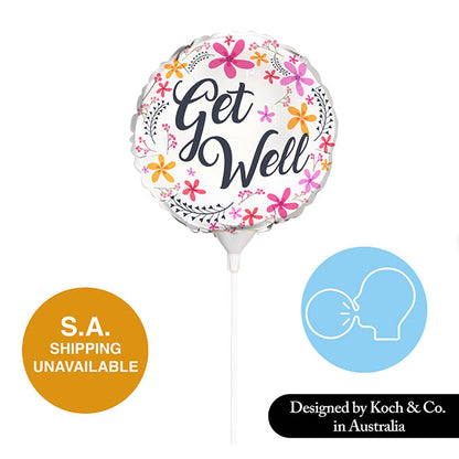 Foil Balloon 9" (22.5cmD) Air Fill Round Frangipani Get Well