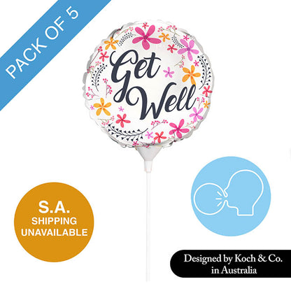 Foil Balloon 9" (22.5cmD) Pack 5 Round Frangipani Get Well