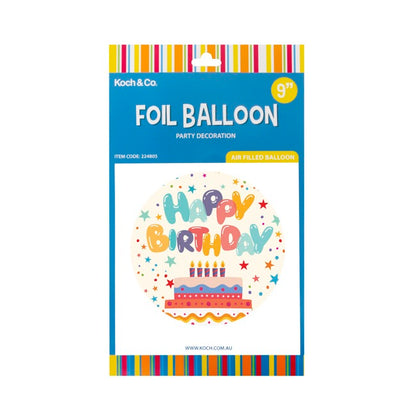 Foil Balloon 9" (22.5cmD) Air Fill Round Happy Birthday Cake