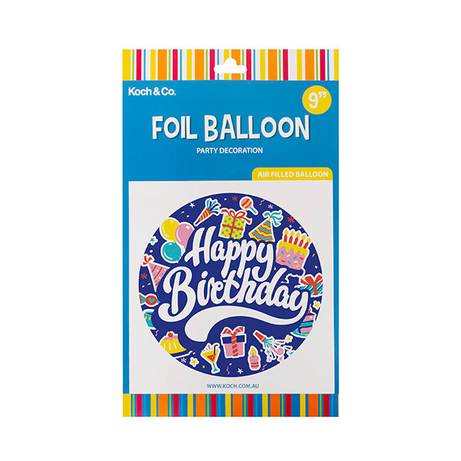Foil Balloon 9" (22.5cmD) Pack 5 Round Happy Bday Party