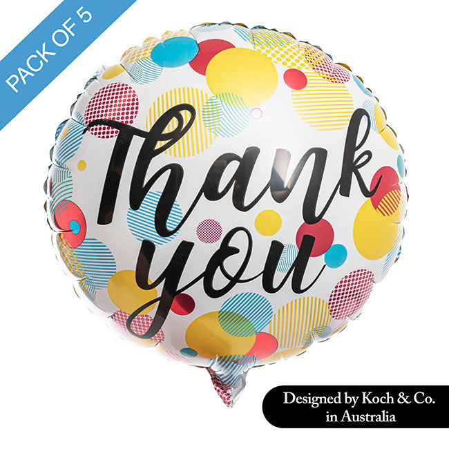Foil Balloon 18" (45cmD) Pack 5 Round Thank you