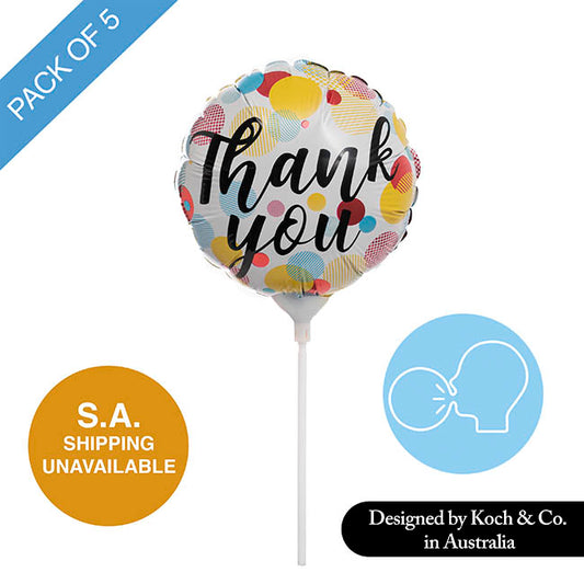 Foil Balloon 9" (22.5cmD) Pack 5 Round Thank you