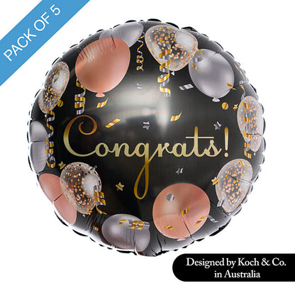 Foil Balloon 18" (45cmD) Pack5 Congrats Celebration Confetti