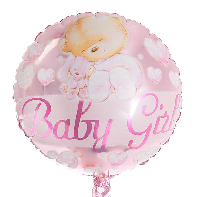 Foil Balloon 18" (45cmD) Baby Girl Teddy Bear Pink
