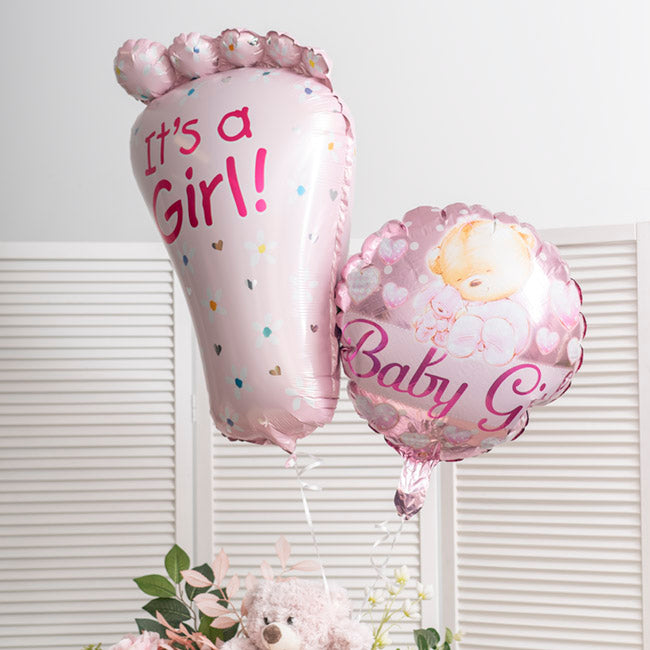 Foil Balloon 18" (45cmD) Baby Girl Teddy Bear Pink
