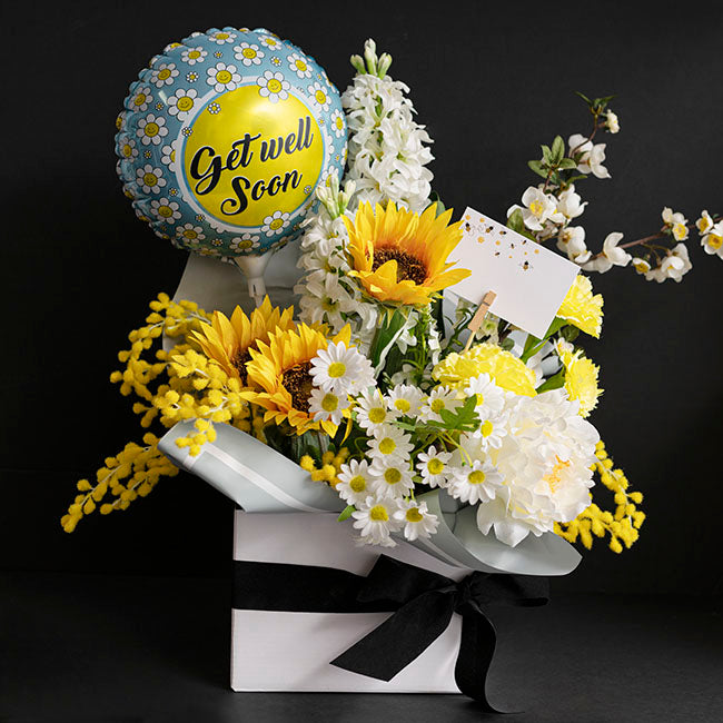 Foil Balloon 9" (22.5cmD) Pack 10 Get Well Soon Daisy Blue