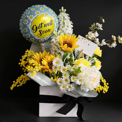 Foil Balloon 9" (22.5cmD) Pack 10 Get Well Soon Daisy Blue