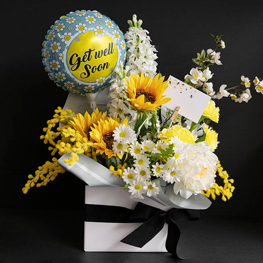 Foil Balloon 9" (22.5cmD) Pack 10 Get Well Soon Daisy Blue