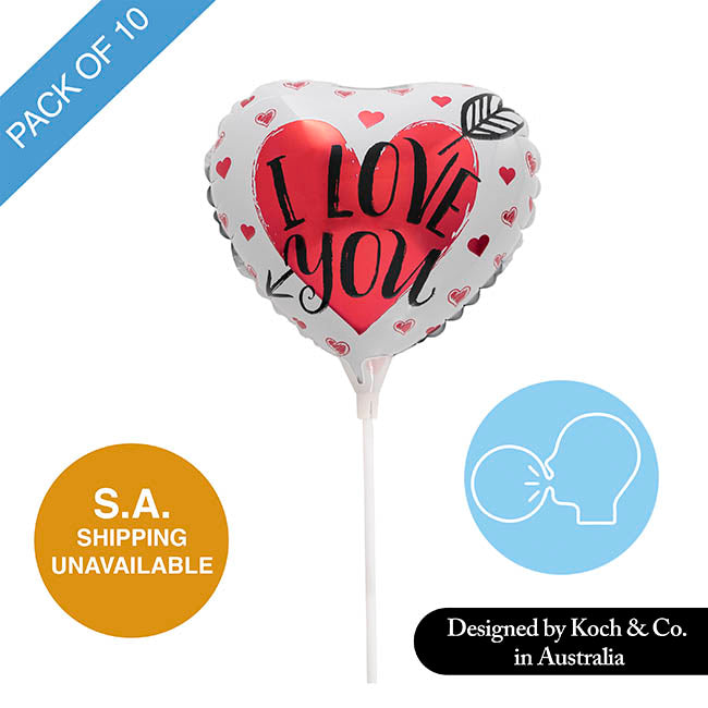 Foil Balloon 9" (22.5cmD) Pack 10 I Love You Arrow White