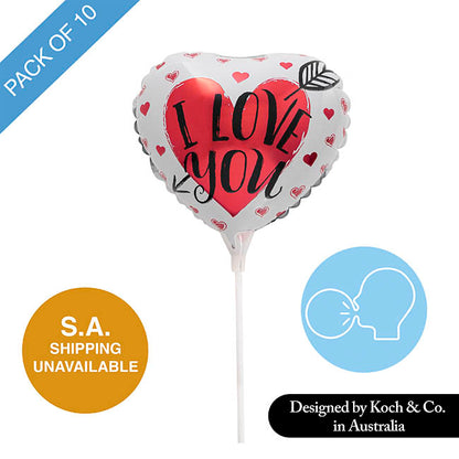 Foil Balloon 9" (22.5cmD) Pack 10 I Love You Arrow White