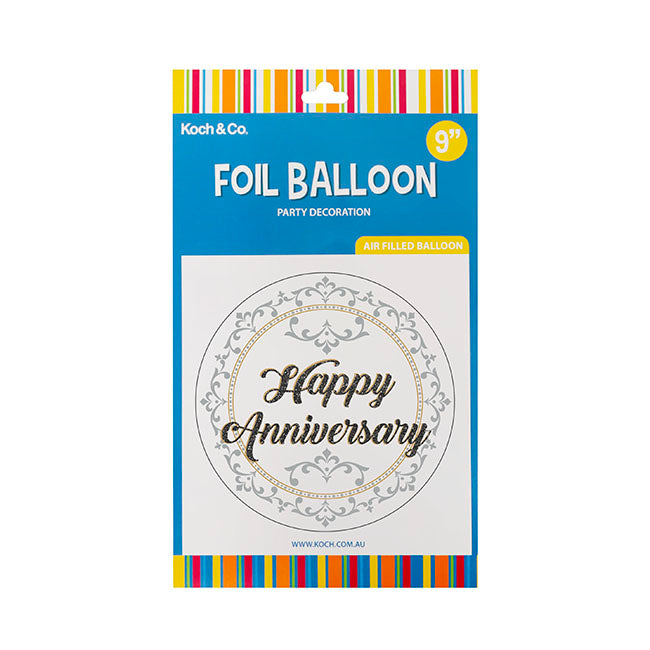 Foil Balloon 9" (22.5cmD) Pack 10 Happy Anniversary Silver