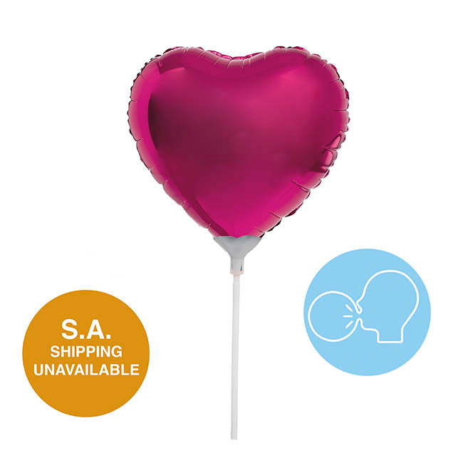Foil Balloon 9" (22.5cmD) Air Fill Love Heart Pack5 Hot Pink
