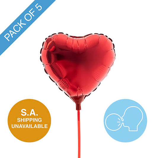 Foil Balloon 9" (22.5cmD) Pack 5 Air Fill Love Heart Red