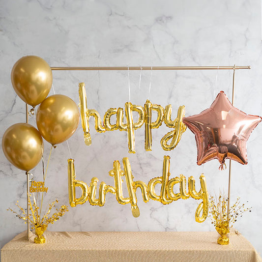 Foil Balloon Happy Birthday Script Gold (45x85cm & 45x124cm)