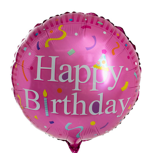 Foil Balloon 18" Happy Birthday Confetti Pink (45cmD)