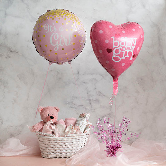 Foil Balloon 18" It's a Girl Confetti Baby Pink (45cmD)