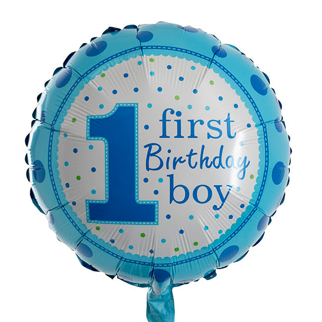 Foil Balloon 18" 1st Birthday Boy Blue (45cmD)