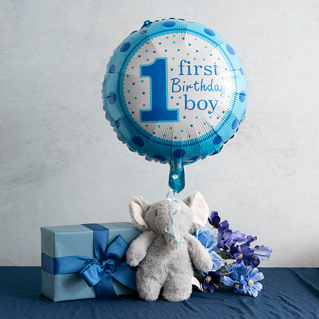 Foil Balloon 18" 1st Birthday Boy Blue (45cmD)