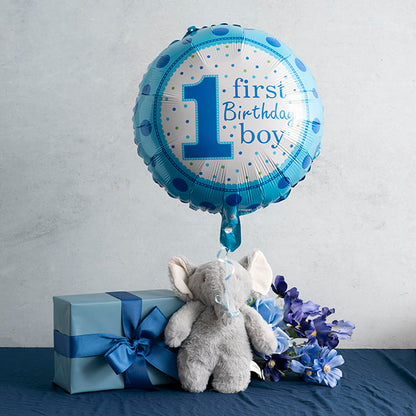 Foil Balloon 18" 1st Birthday Boy Blue (45cmD)