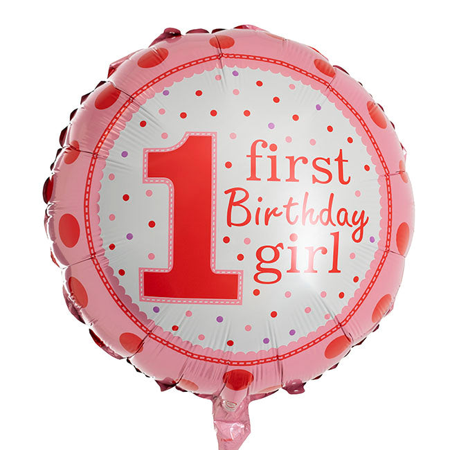 Foil Balloon 18" 1st Birthday Girl Pink (45cmD)