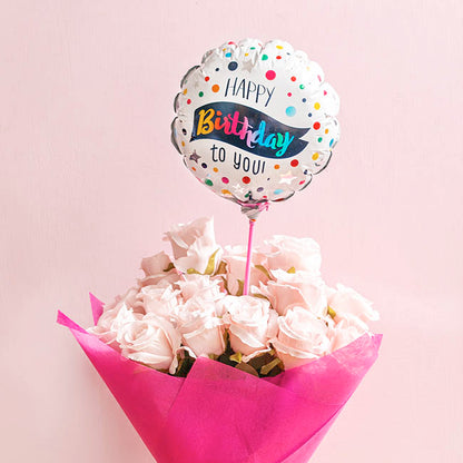 Foil Balloon 9" (22.5cmD) Happy Birthday To You White