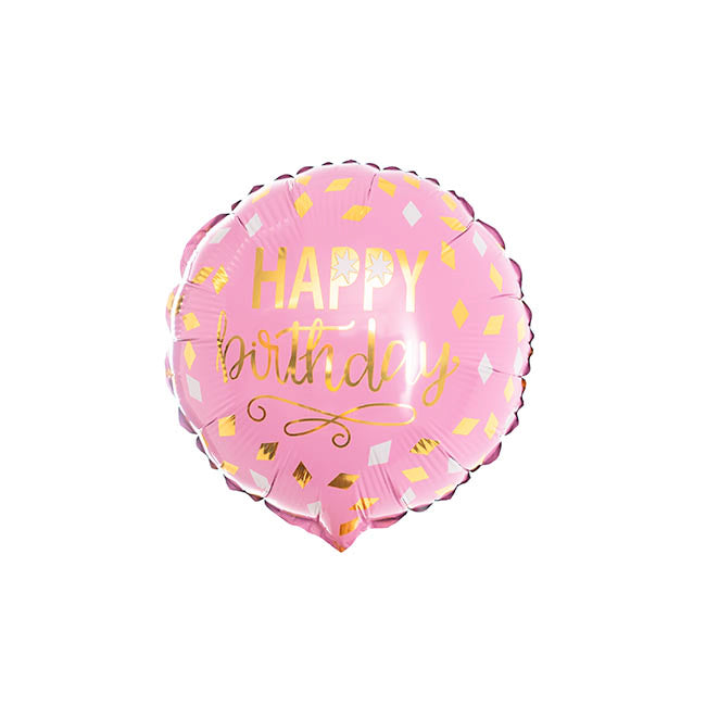 Foil Balloon 9" (22.5cmD) Happy Birthday Pink & Gold