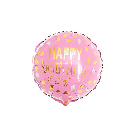 Foil Balloon 9" (22.5cmD) Happy Birthday Pink & Gold