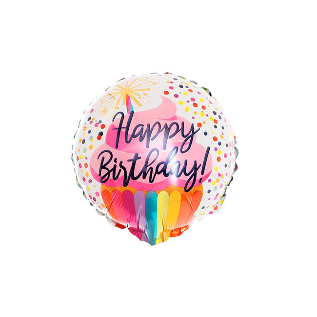 Foil Balloon 9" (22.5cmD) Happy Birthday Cupcake Multi