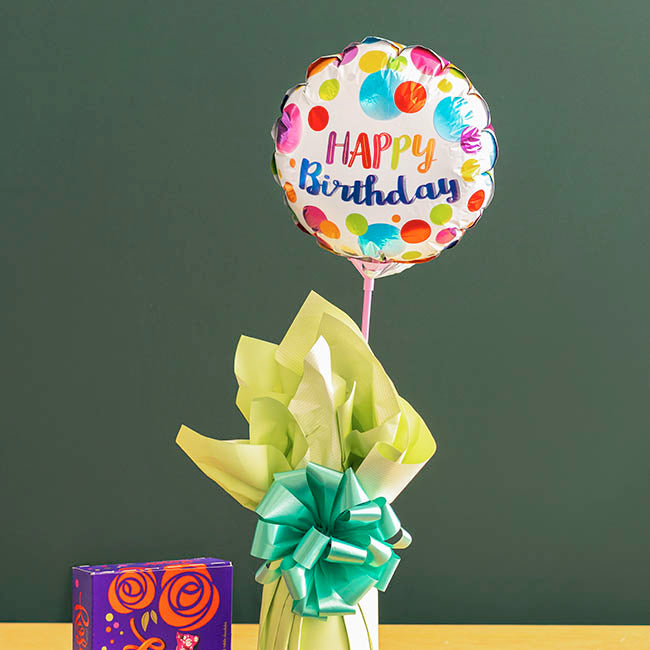 Foil Balloon 9" (22.5cmD) Happy Birthday Dotted Multi
