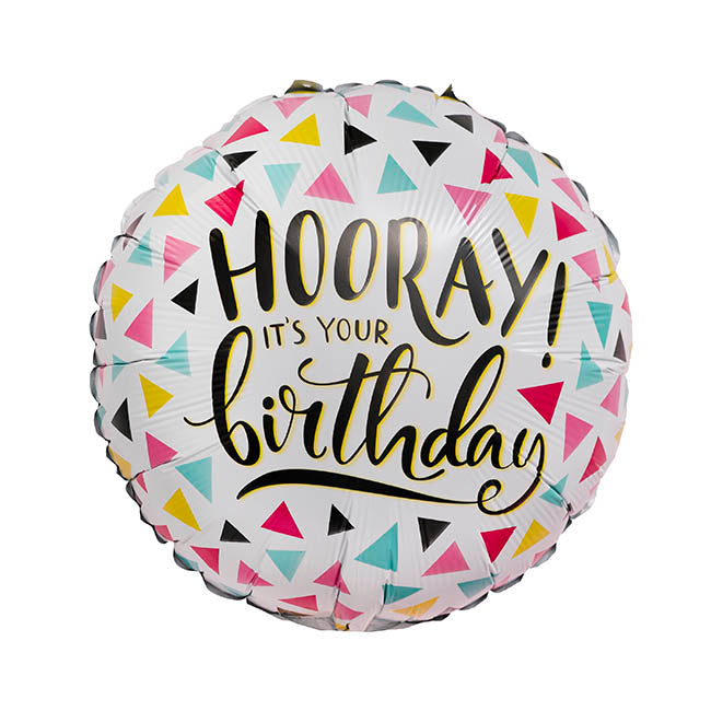 Foil Balloon 18" Hooray! It's Your Birthday White (45cmD)