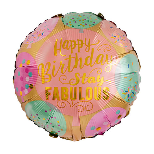 Foil Balloon 18" Happy Birthday Stay Fabulous Pink (45cmD)