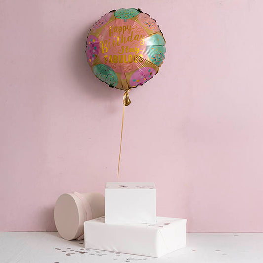 Foil Balloon 18" Happy Birthday Stay Fabulous Pink (45cmD)