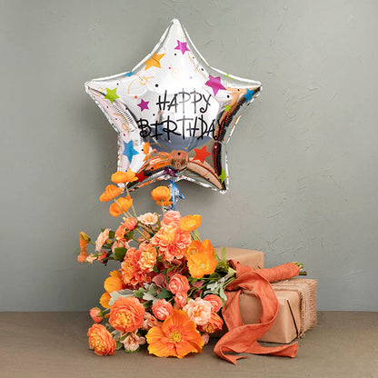 Foil Balloon 18" Happy Birthday Star Silver (45cmD)
