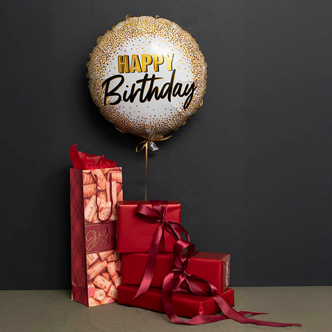 Foil Balloon 18" Happy Birthday Confetti Gold (45cmD)