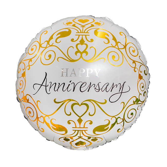 Foil Balloon 18" Happy Anniversary White (45cmD)