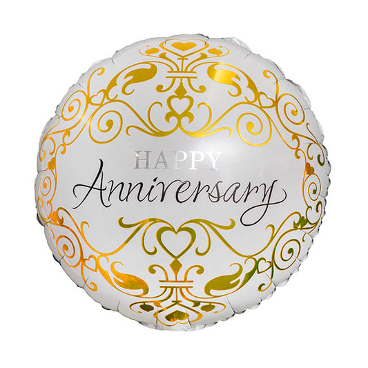 Foil Balloon 18" Happy Anniversary White (45cmD)