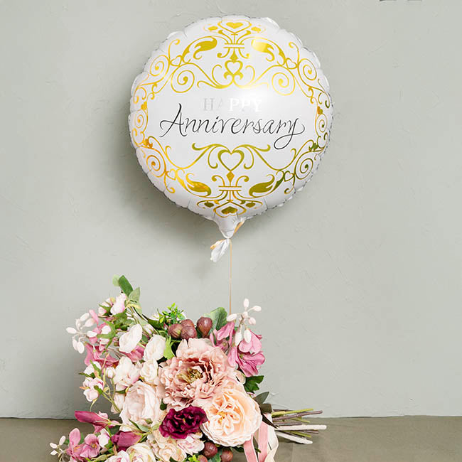 Foil Balloon 18" Happy Anniversary White (45cmD)