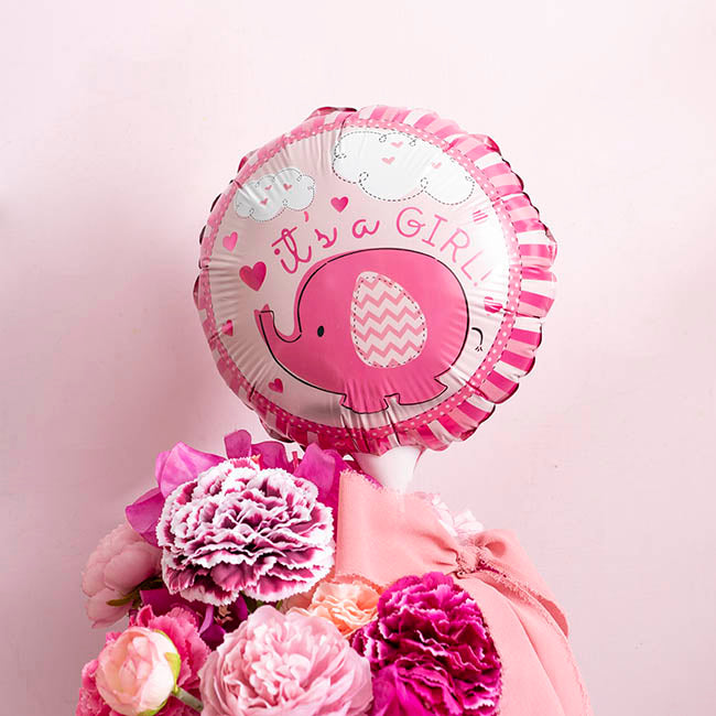 Foil Balloon 9" (22.5cmD)PK 5 AirFill RND Elephant Baby Girl