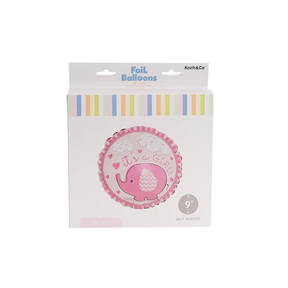 Foil Balloon 9" (22.5cmD)PK 5 AirFill RND Elephant Baby Girl