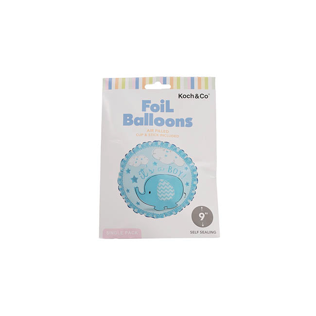 Foil Balloon 9" (22.5cmD) Air Fill Round Elephant Baby Boy
