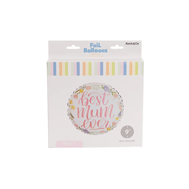 Foil Balloon 9" (22.5cmD) PK 5 Air Fill Round Best Mum Ever