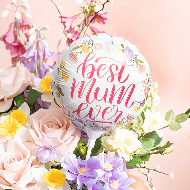 Foil Balloon 9" (22.5cmD) Air Fill RND Floral Best Mum Ever