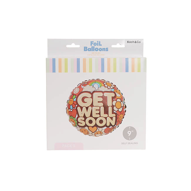 Foil Balloon 9" (22.5cmD) PK 5 Air Fill Round Get Well Soon