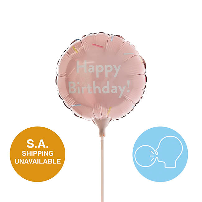 Foil Balloon 9" (22.5cmD) RND Happy Birthday Confetti Pink